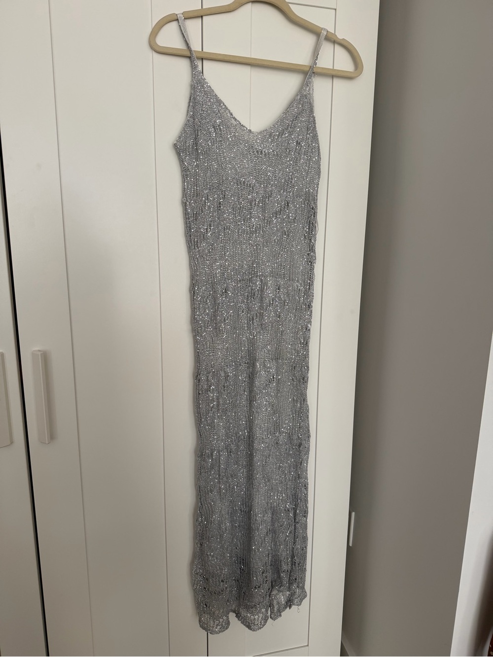 Zara Silver Sequin Maxi Slip Dress